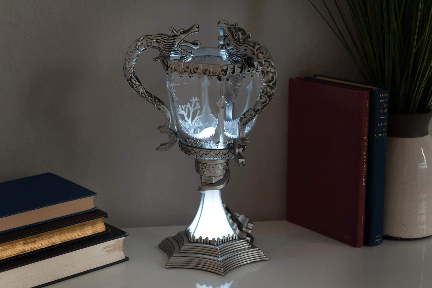 Harry Potter Triwizard Cup Battery Operated Mood Light | 13-Inch Tall LED Lamp,Silver