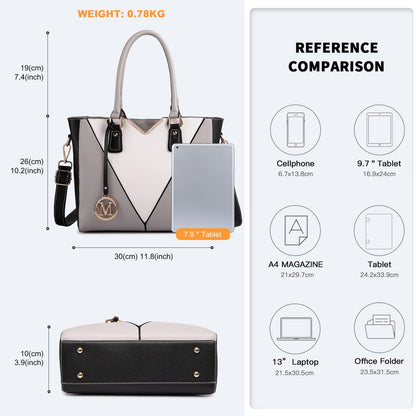 Miss Lulu Handbags for Women, V-Shape Shoulder Tote Bag, Lightweight Leather Look Medium Handbag