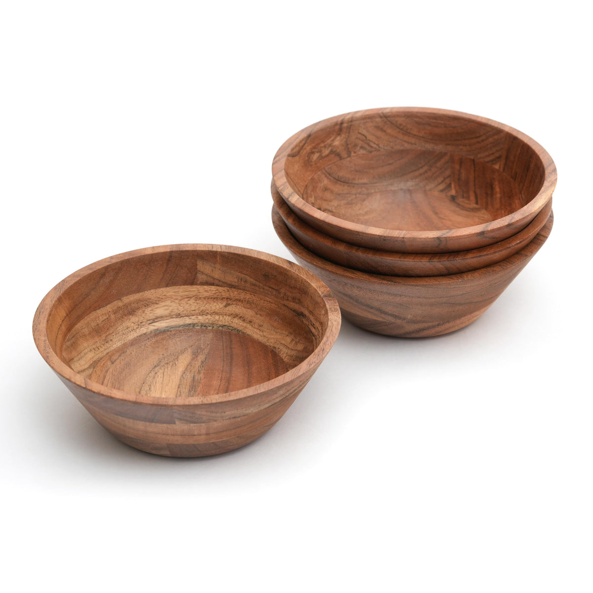 WEBHUSHI Acacia Wood Bowl Set of 4, 7-Inch Medium Serving Bowls, 700 Cubic cm Volume, 0.70 Liter Capacity, Brown