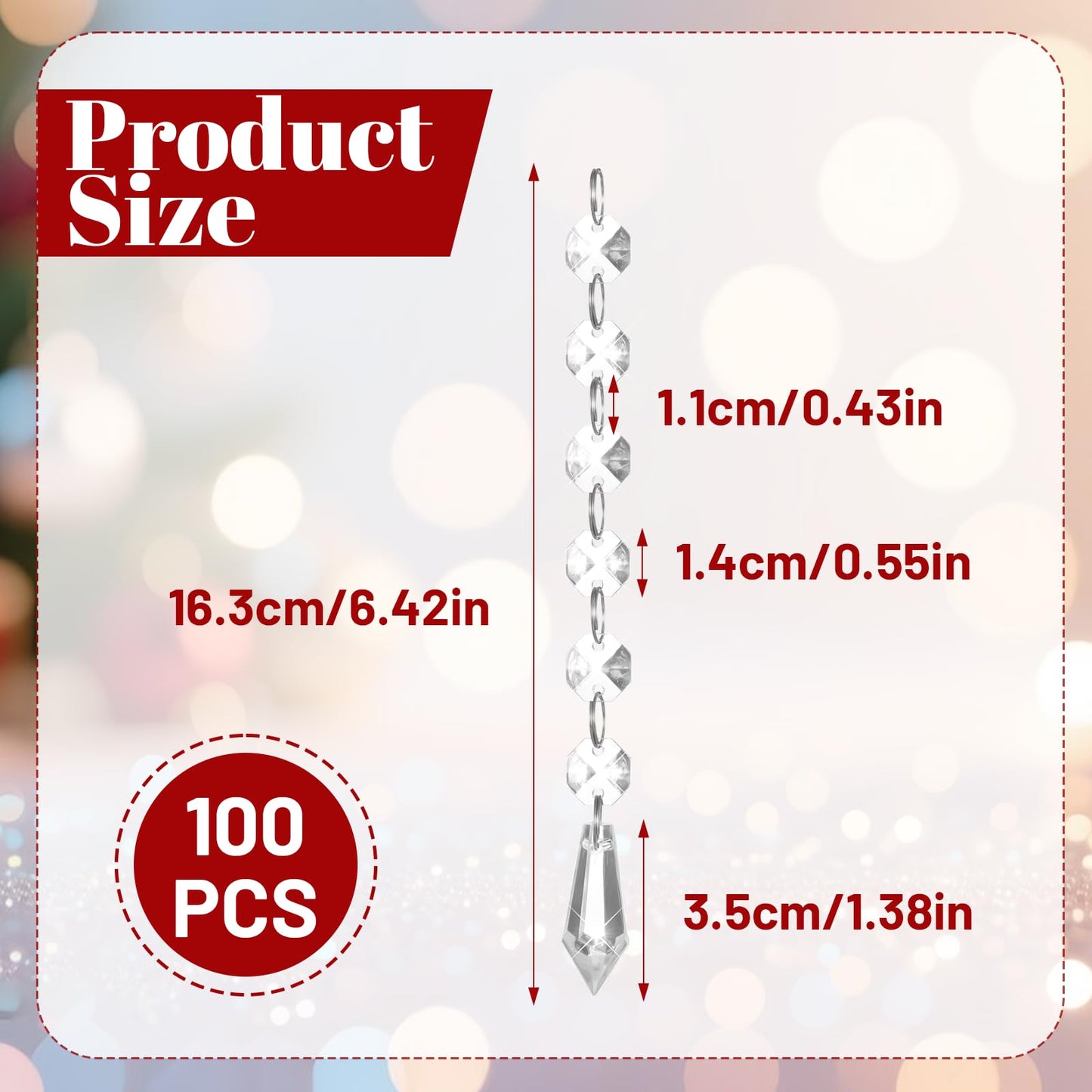 100 Pcs Acrylic Hanging Crystals for Centerpieces Chandelier Clear Crystal Garland Strands Ornament Acrylic Clear Beads Prisms Pendant for Christmas Tree Window Home Decoration(Icicle)