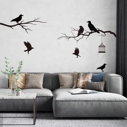 SUPERDANT Raven Wall Sticker Crow Gothic Wall Decals Tree Branch Crows Stickers Black Birds DIY Art Decorations for Family Home Living Room Bedroom TV Background Halloween Decor Vinyl Transfer