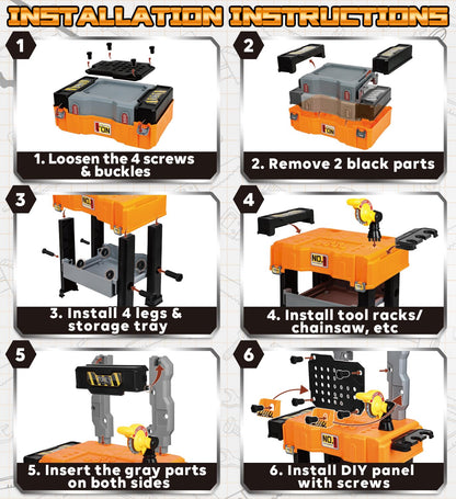Lehoo Castle Kids Tool Bench with Electric Drill and Construction Vehicles, 2-in-1 Workbench and Toolbox for Toddlers, STEM Learning Toys for Age 3-5, Birthday Gift for Boys & Girls