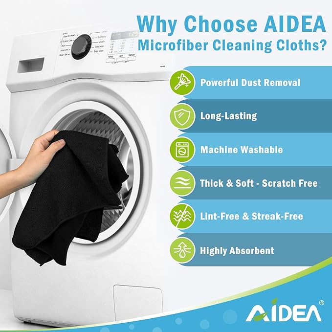AIDEA Microfiber Cleaning Cloth Black 24PK, Microfiber Towels