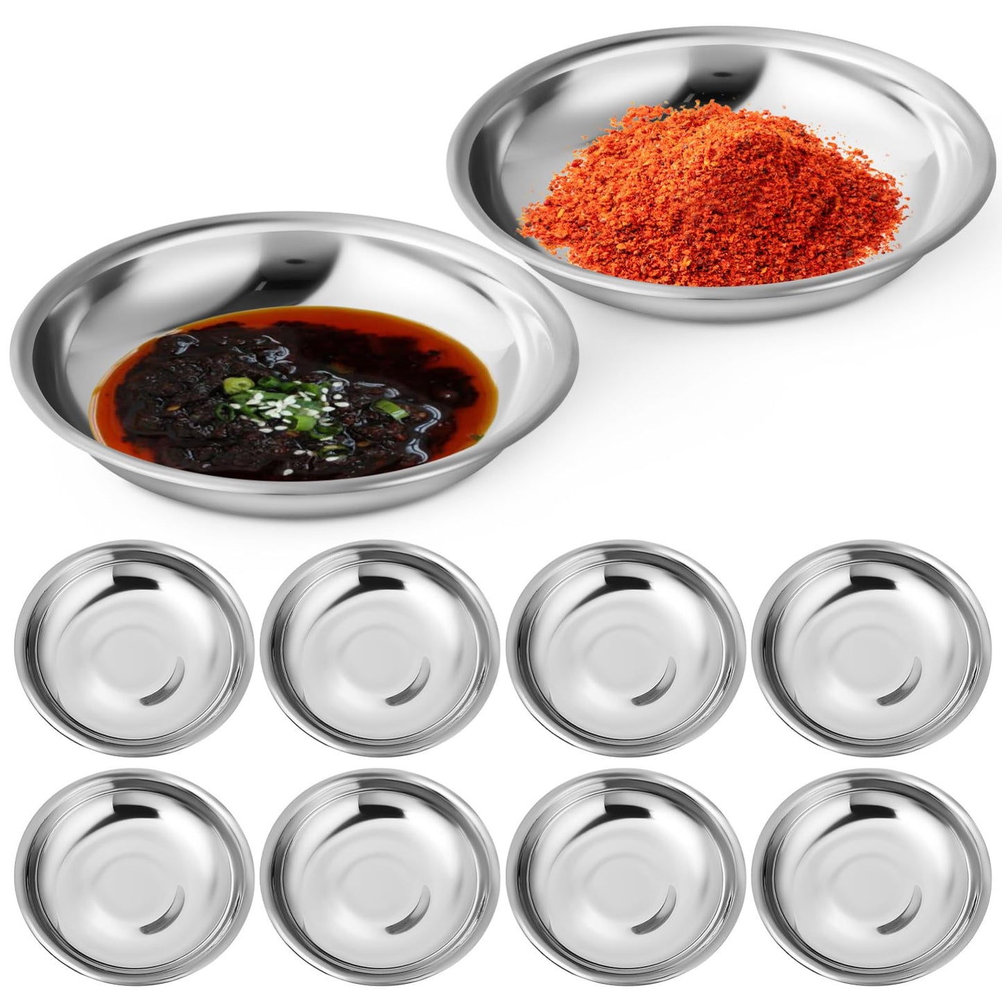 BESPORTBLE Stainless Steel Small Plates 10-Pack 4 Inch Round Sauce Dishes for Condiments Mustard Bowls Appetizer Plates for Home Restaurant Outdoor Camping and Bbq