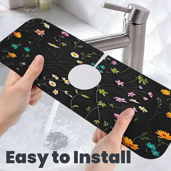 Flower Branch Pattern Design Cute Kitchen sink faucet pad, strong water