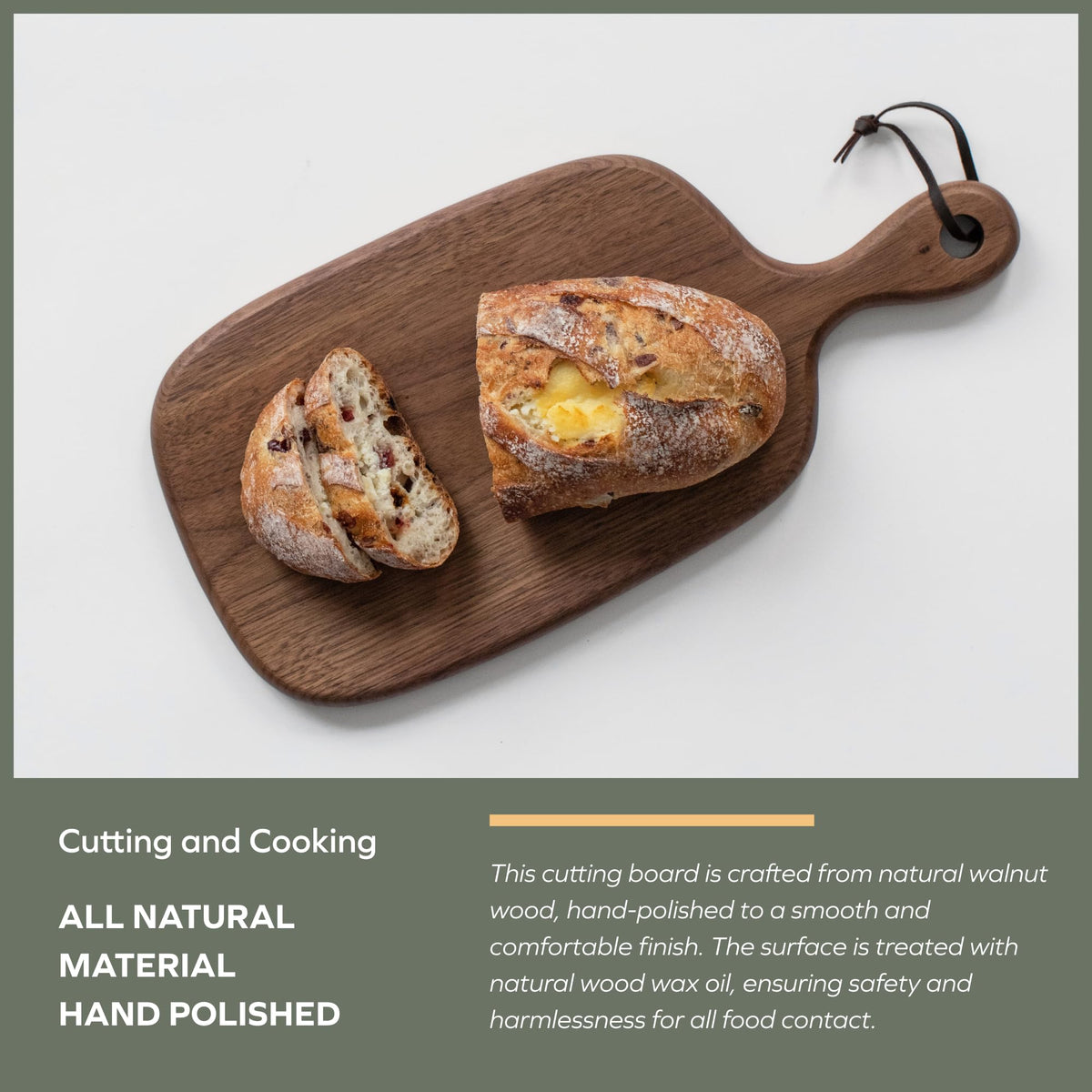 Muso Wood Small Cutting Board with Handle, Walnut Wooden Chopping Boards for Bread, Vegetables & Fruits, Dinner Cheese Board with Hole(15.2x7.3 Inches)