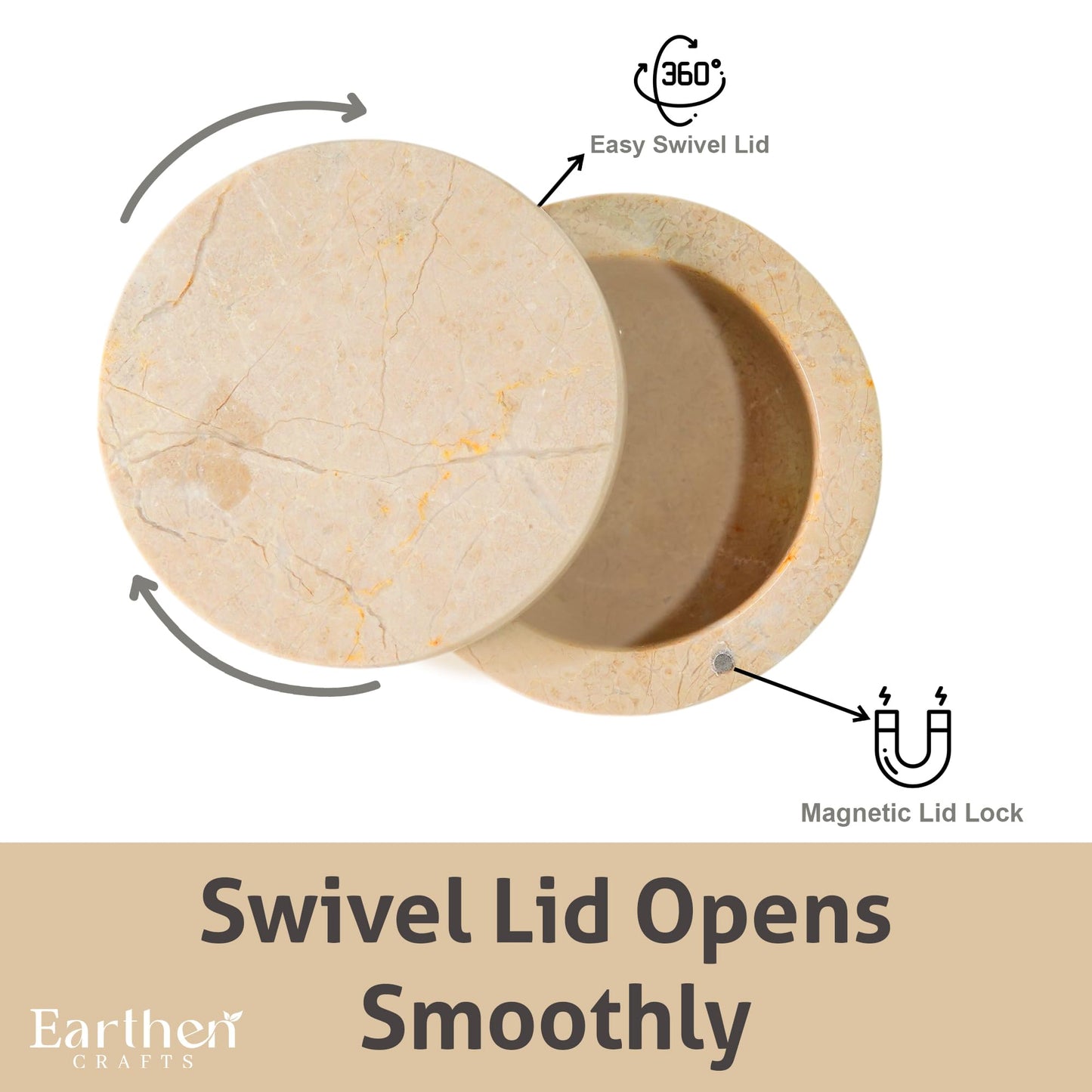 EARTHEN CRAFTS Marble Salt Cellar With Magnetic Closure Lid 4" Inch Salt Box, Salt and Spice Jar Beige Stone Salt Storage Container, Salt Holder, Salt Keeper for Kitchen Countertop, 5.6 OZ