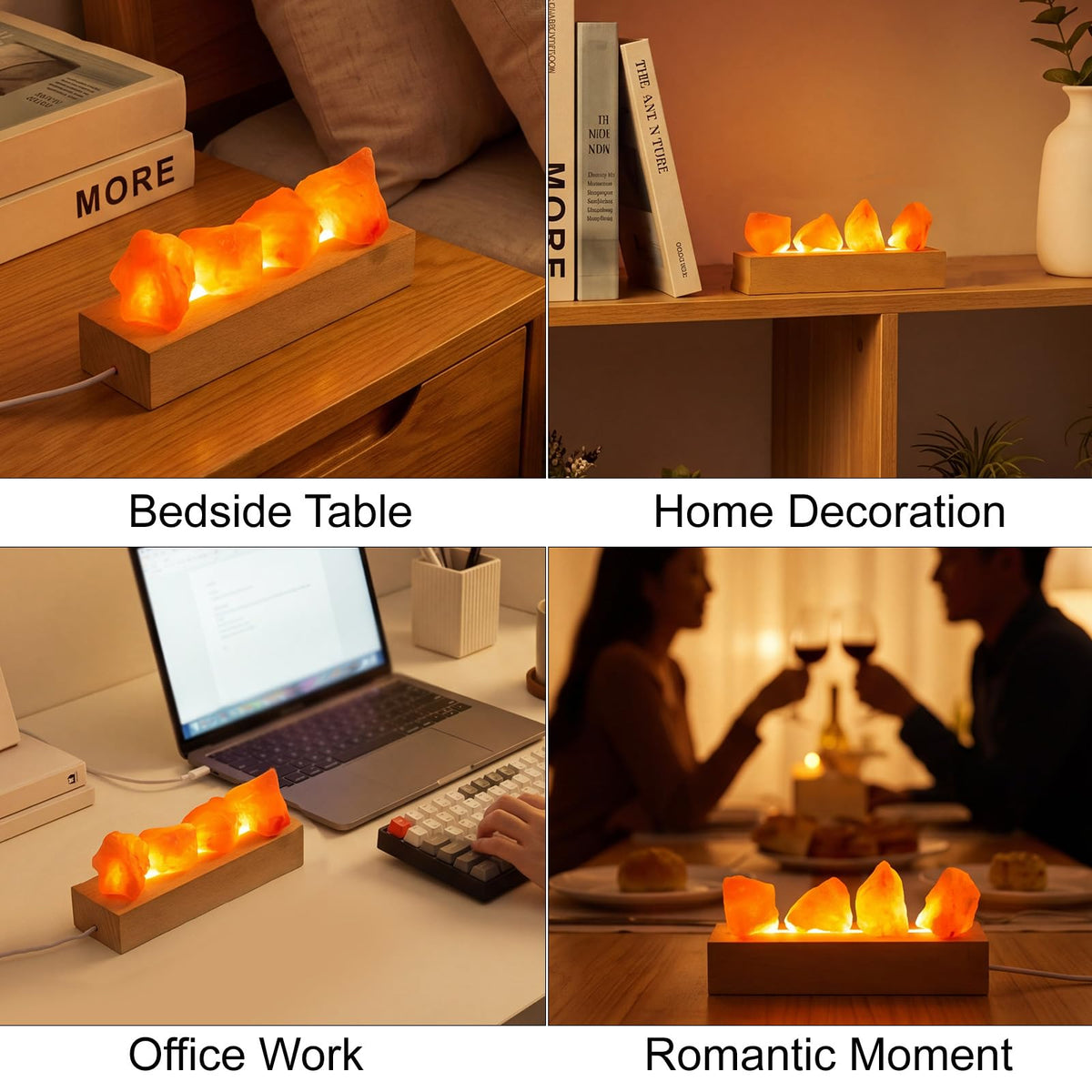 Runyangshi Crystal Night Lamp Natural Healing Himalayan Salt Raw Stone USB Port 3 Colours Dimming Mode Bedroom Lamp Suitable Night Light Ideal Gift