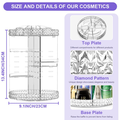 TiKenSo 360 Rotating Makeup Organizer, Cosmetics Organizer Makeup Spinning Organizer Clear 6 Adjustable Layers Large Capacity Acrylic Skincare Organizers for Bathroom or Bedroom Dresser