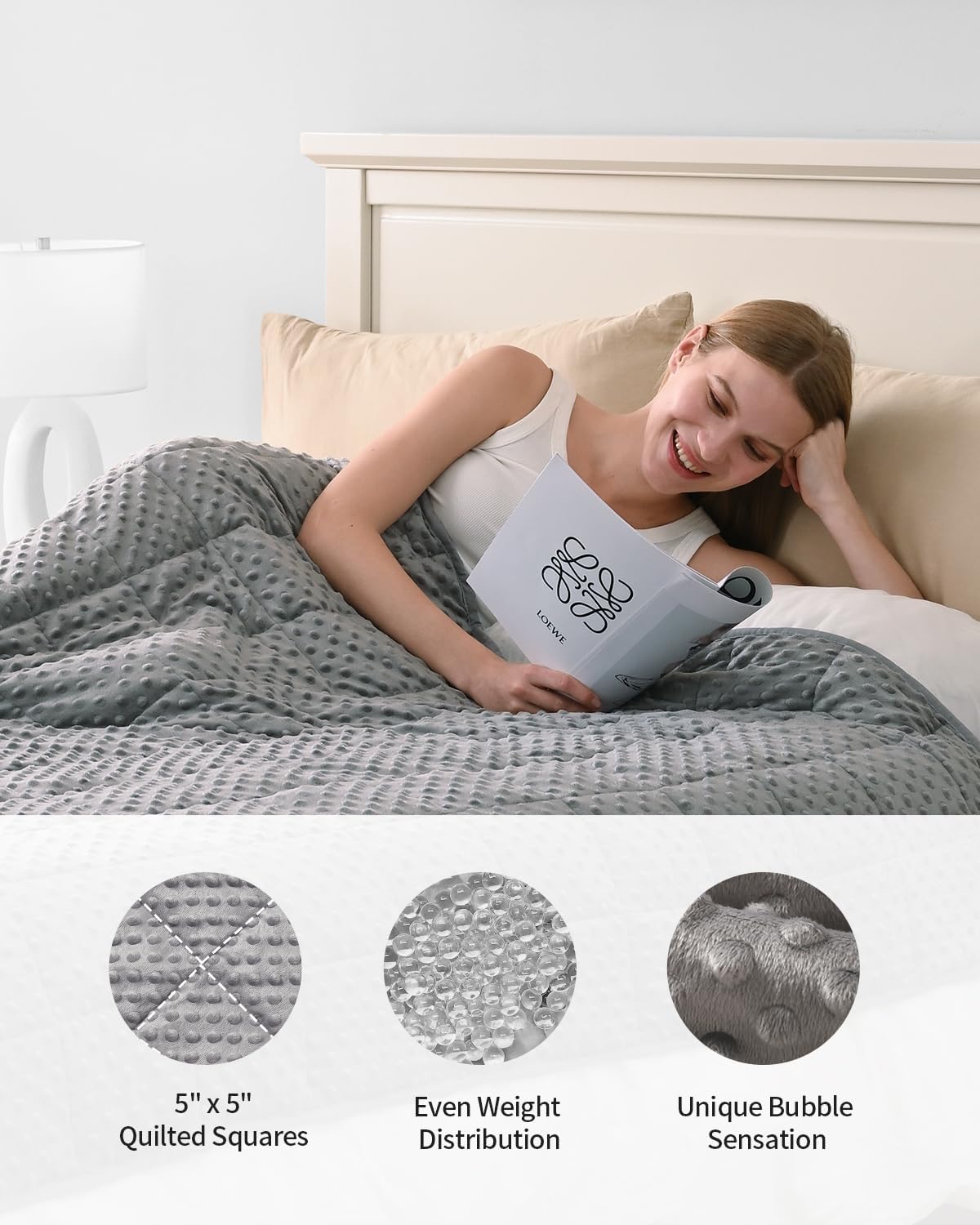 Mr. Sandman Weighted Blanket for Adults Queen Size 18 lbs, Soft Cooling Heavy Minky Blanket for Sleep, Washable Throw Blanket with Glass Beads, 60 x 80 Inches, Grey