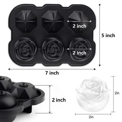 Rose Ice Cube Tray,ZACHDEE 2" Flower Silicone Ice Cube Tray With Covers,6 Easy Release Large Ice Ball for Cocktails, Drinks, Whiskey, Bourbon & Homemade Juice