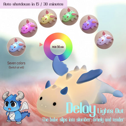 POSSHE Dragon Night Light, Cute Baby Dragon Gifts, Soft Silicone Lamp with 3 Level Warm Light and RGB Changing, Breastfeeding Nursery Portable Kawaii Bedside Lamp for Baby, Toddler, Boys and Girls