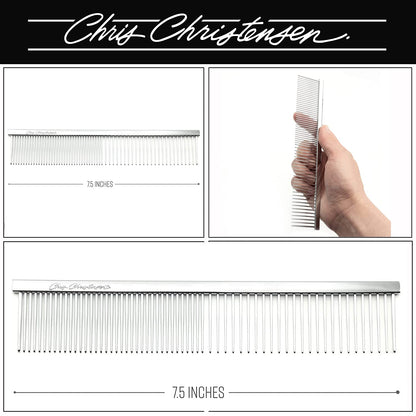 Chris Christensen Brush & Comb Bundle - Big K Slicker, 000 7.5 in Greyhound Style Fine/Coarse Comb, 27mm Original Series - Groom Like a Professional, Made in USA
