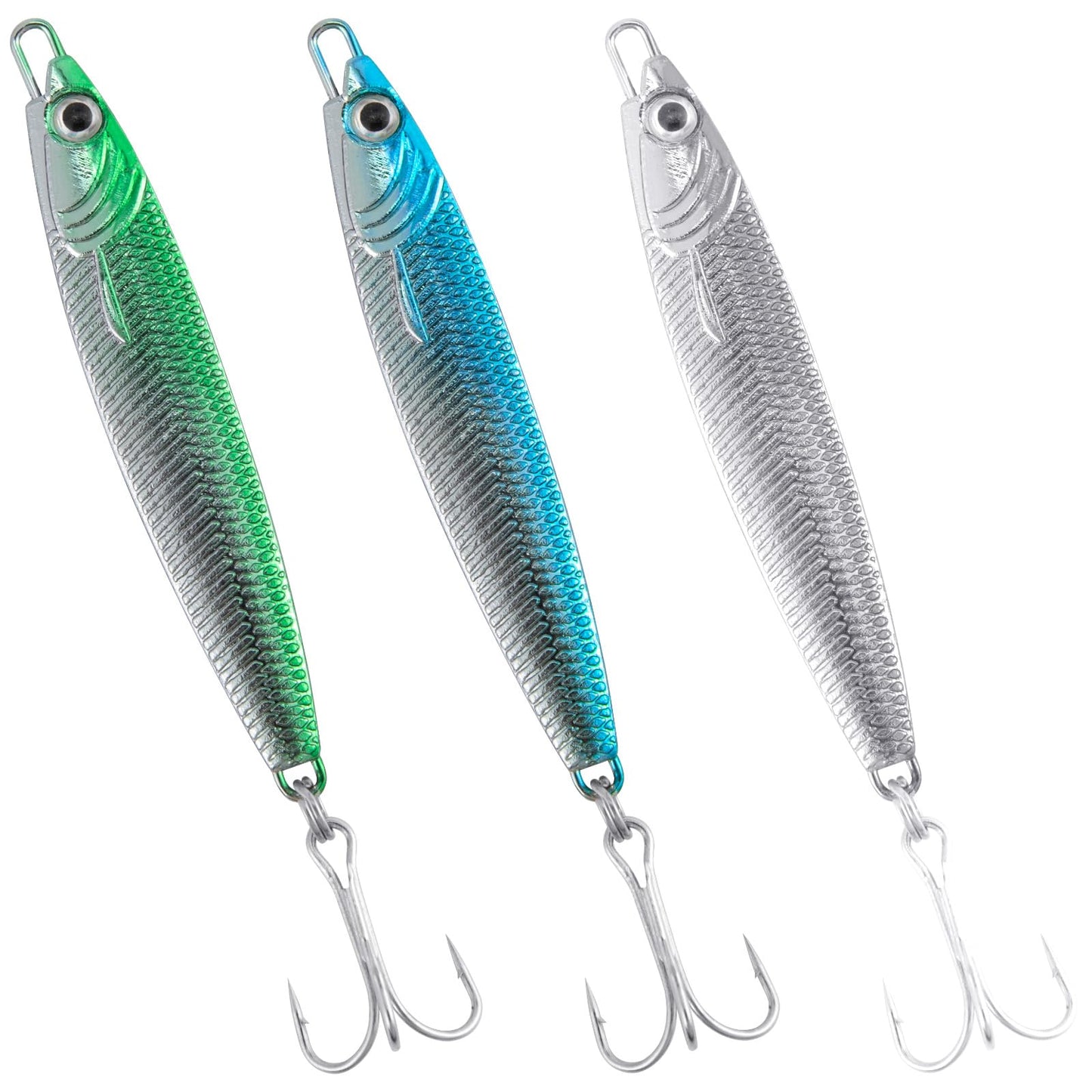 Dr.Fish Fishing Jigs Jigging Spoon Saltwater Fishing Lure Casting Metal Spoon Surf Fishing Mackerel Striper Lures Stinger Bluefish Vertical Diamond Jig Mixed 1oz