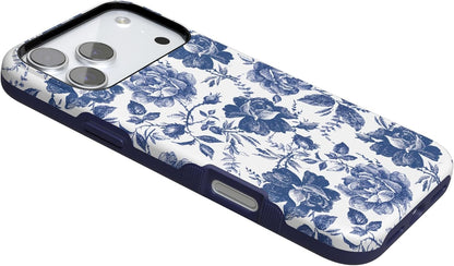 Casely iPhone 17 Pro Max Case | Rose to Fame | Blue & White Rose Floral | Compatible with MagSafe | Bold Protective Design