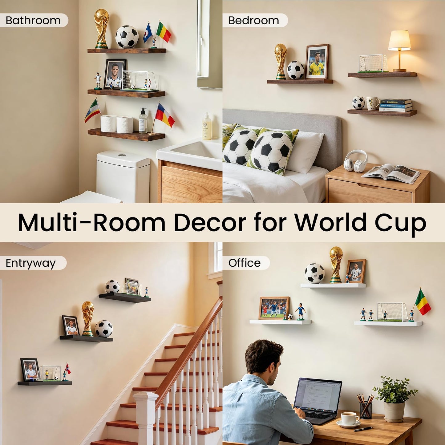 BAYKA Floating Shelves for Wall, Wall Mounted Rustic Wood Shelves for Bathroom, Bedroom, Living Room, Kitchen, Hanging Shelf for Books/Storage/Room Decor with 22lbs Capacity (Black, Set of 3, 15.7in)