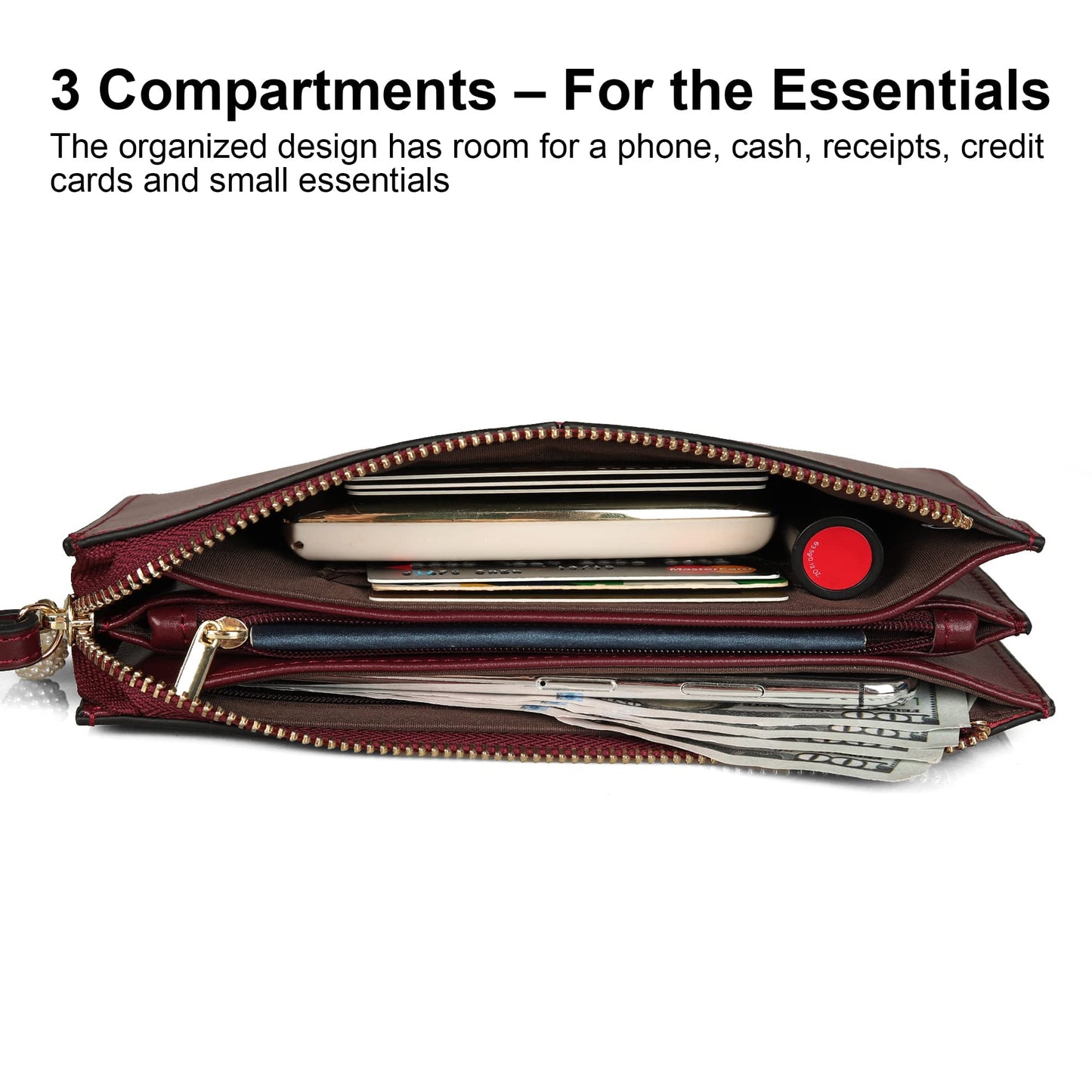 befen Wristlet Bags Women's Genuine Leather Wristlet Clutch Cell Phone Bag Ladies Purse with Tassel Wrist Strap & Card Slots, Zip Pocket Coins Compartment