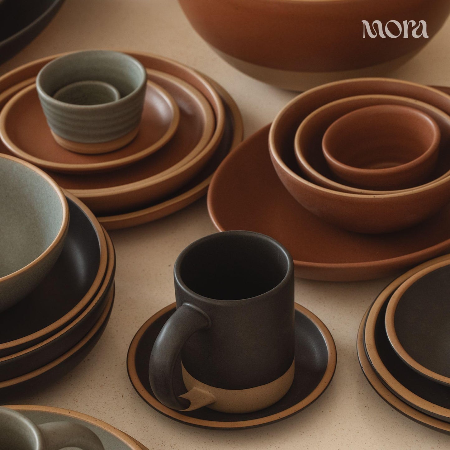 MORA Medium Bowls Set of 4, 28oz Ceramic Pottery Everyday Bowls - Microwave, Oven and Dishwasher Safe - Terracotta