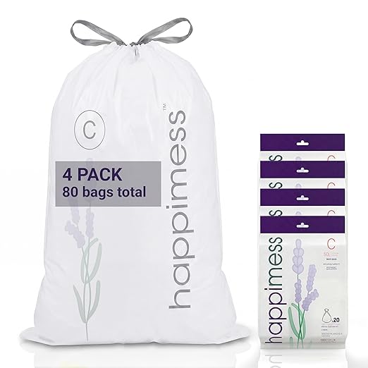 happimess 13.2 Gallon Drawstring Trash Bags, Lavender Scent, Heavy Duty MDPE