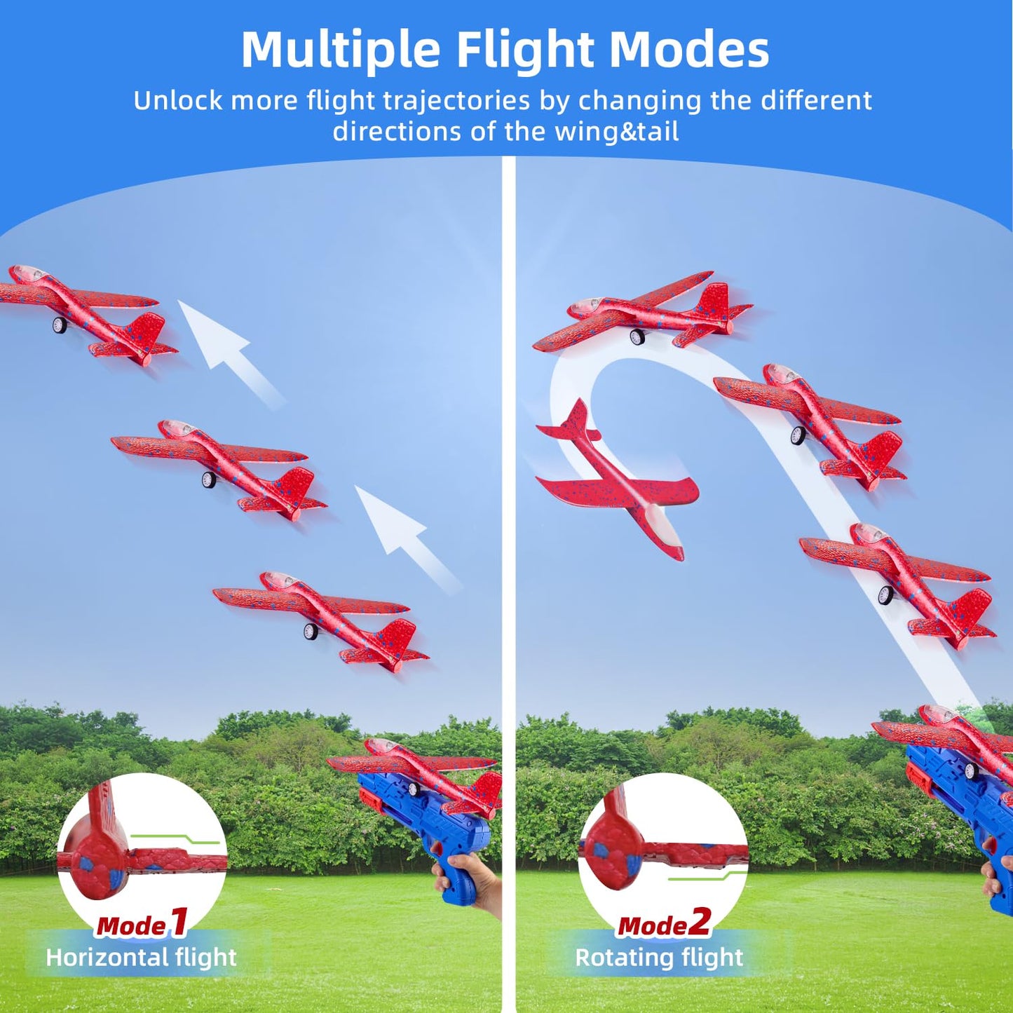 Neoot Toy Airplane, 3 Pack Airplane Launcher Toy 2 Flight Mode Glider LED Foam Glider Plane Outdoor Toys for Kids Ages 3 4 5 6 7 8 9 10 11 12 Year Old Boys Birthday Gift, Educational Flying Kids Toys