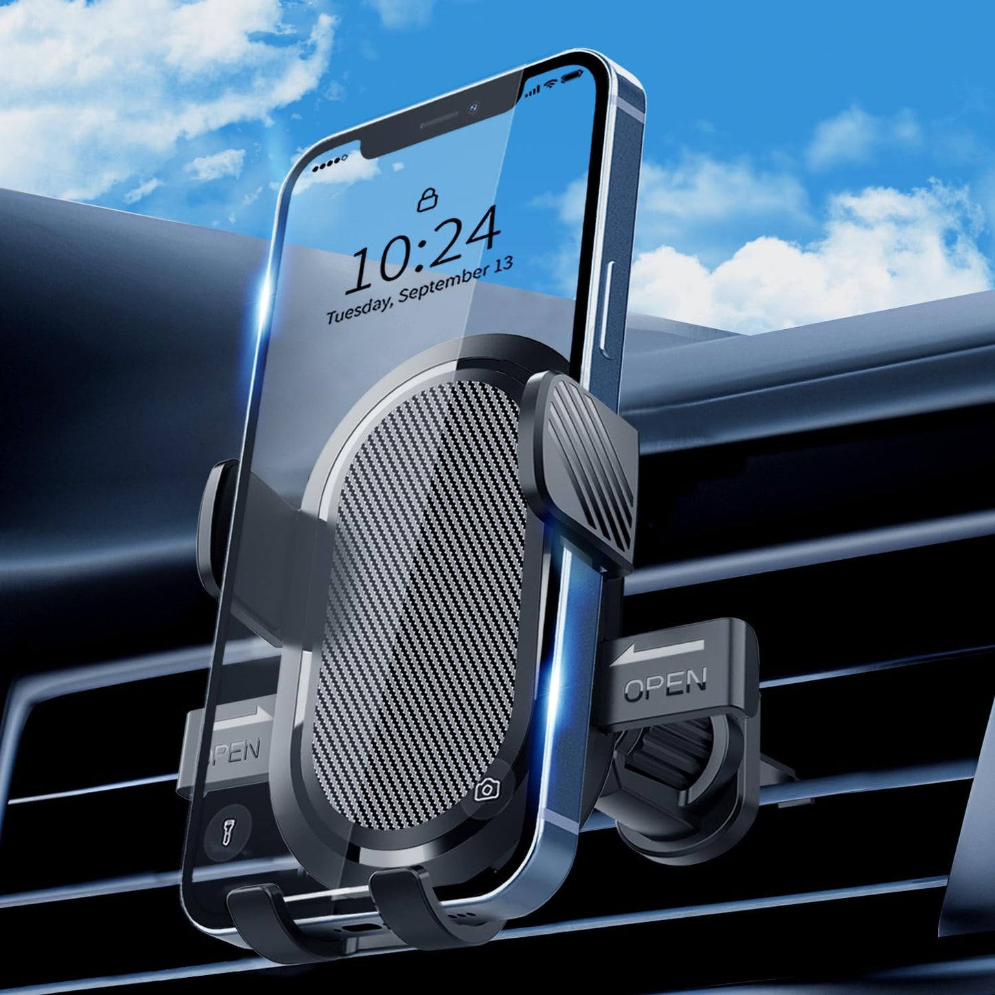 Vent Car Phone Holder Mount, Air Vent Cell Phone Holder Hands Free Phone Stand for iPhone, Samsung, Smartphone, Cellphone Mount for Interior Car Accessories, Carbon-Fibers Black