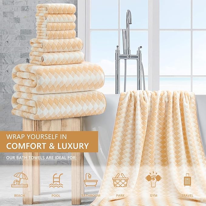 8 Piece Bathroom Towel Set |2 Oversized Bath Towels, 2 Hand Towels, 4