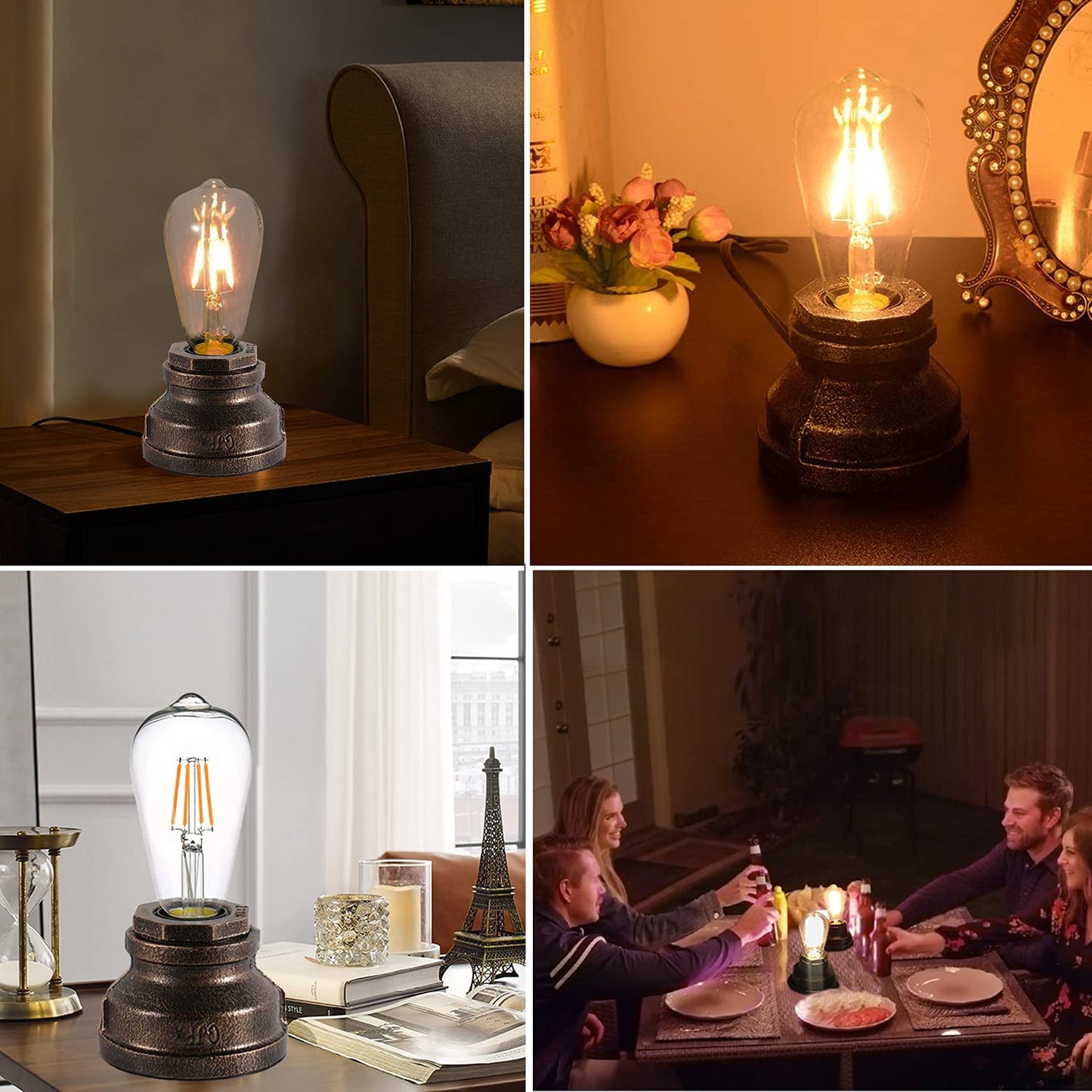 Lovefindahome Vintage Touch Control Table Lamp,Edison 4W LED Dimmable Bulb Included,with 3 Levels of Brightness,Small Desk Industrial Night Light for Living Room Bedroom,Bronze