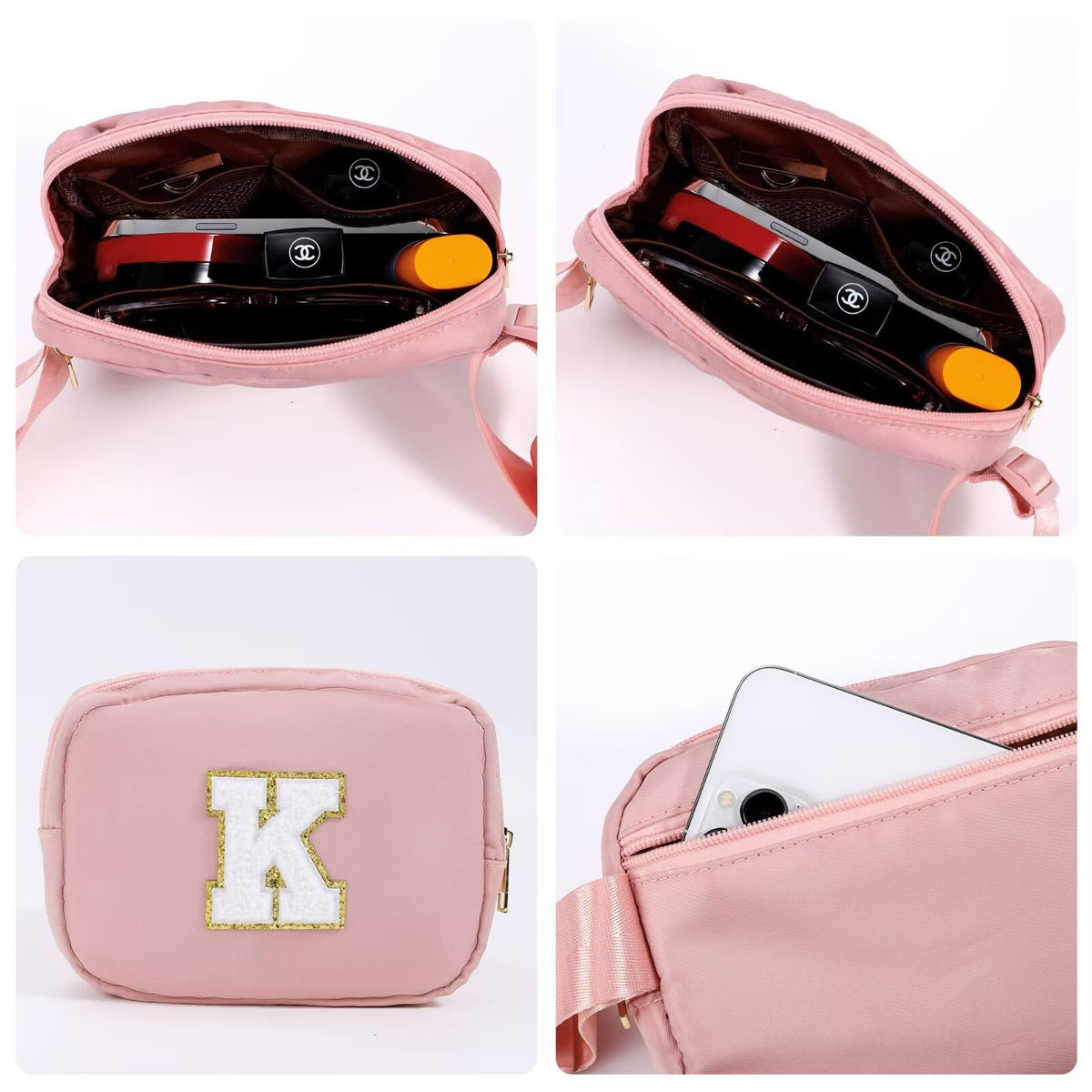 YOOLIFE Personalized Gift - Crossbody Bag for Women, Initial Belt Bag in Pink; Perfect Travel/Fanny Pack Gift for Women