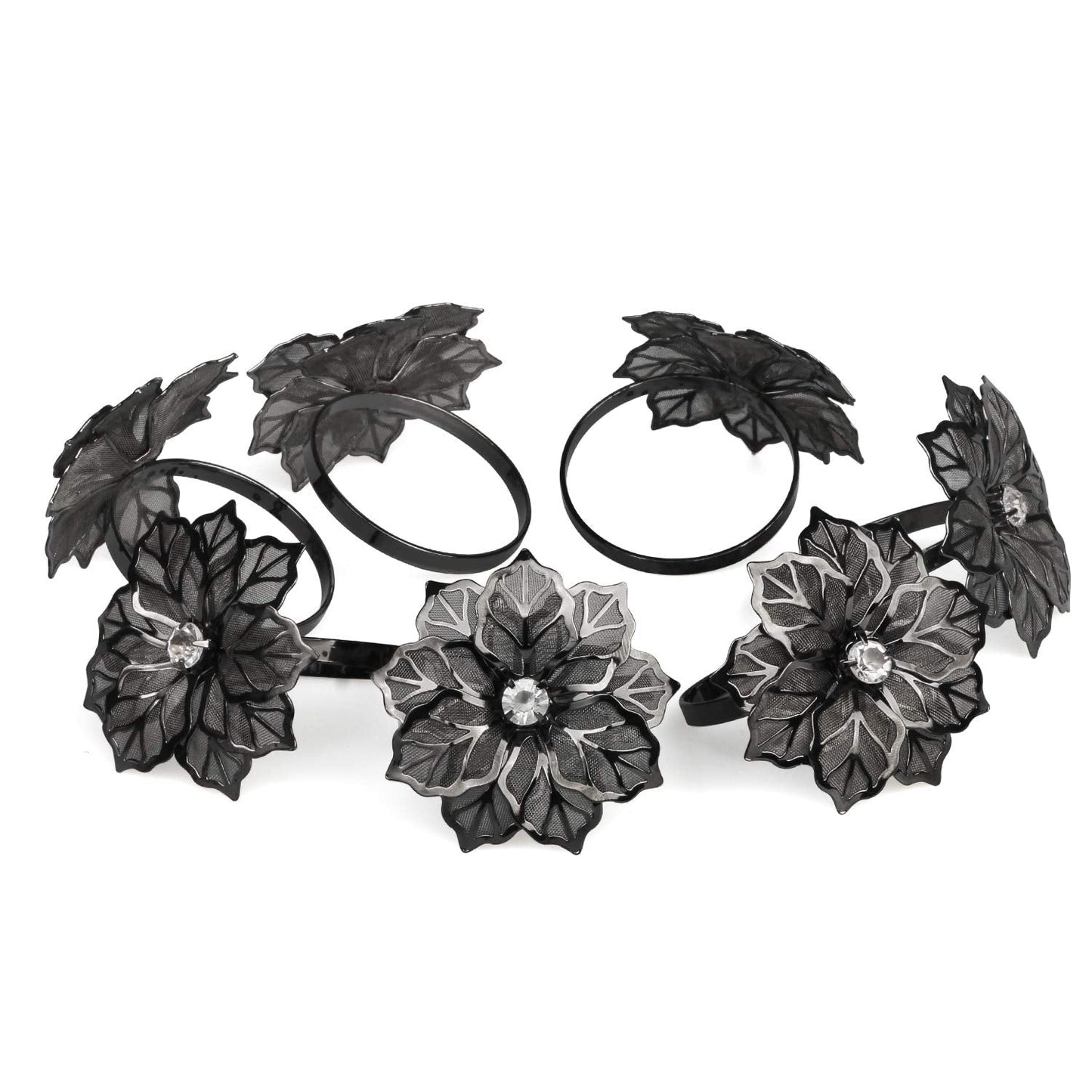 Picowe Set of 12 Alloy Napkin Rings with Hollow Out Flower Napkin Ring Holders for Wedding Party Holiday Banquet Christmas Dinner Delicate Serviette Buckles Decor Favor (Gun Metal)