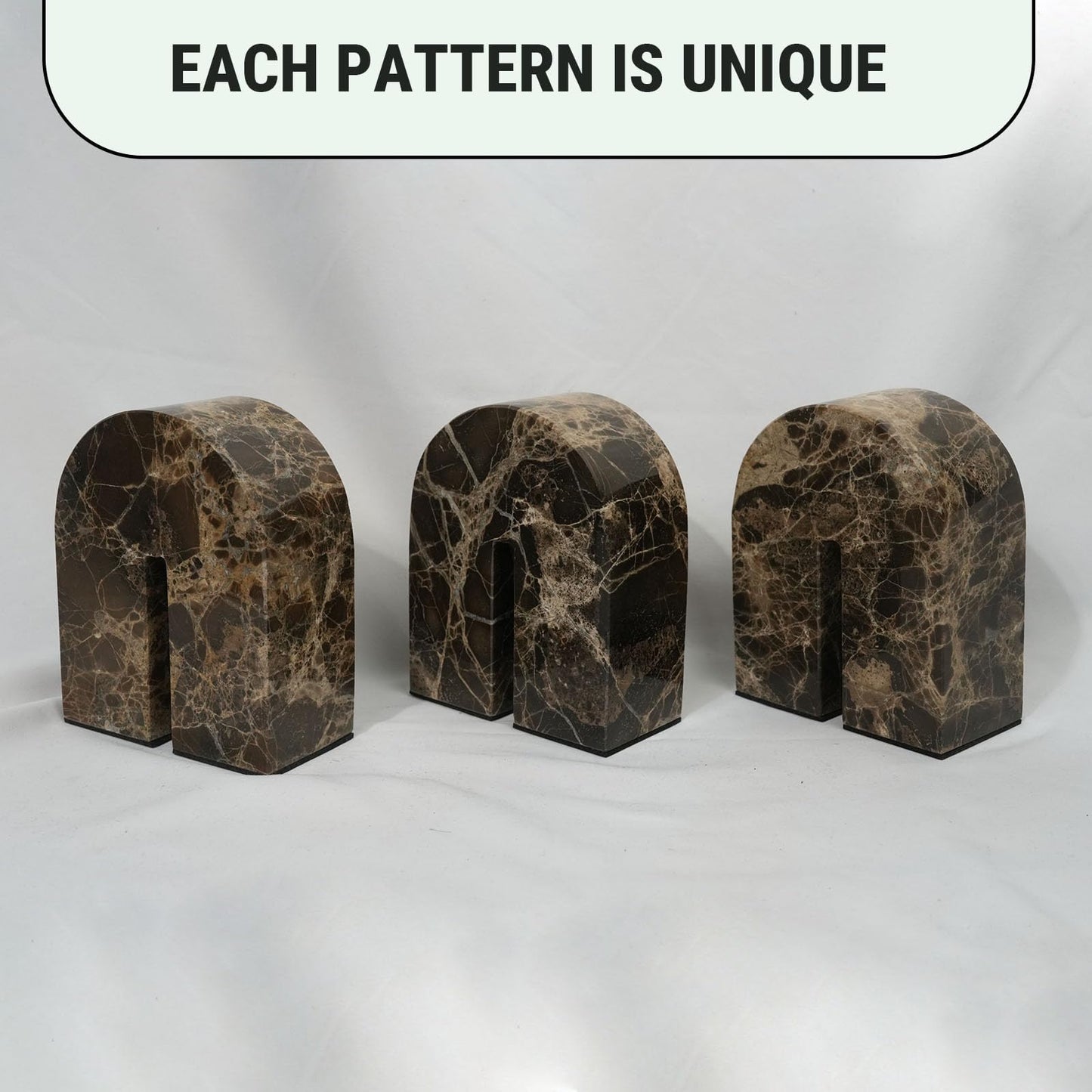 Natural Marble Bookends for Shelves,Unique Brown Arched Book Ends, Office bookends for Heavy Books, Set of 2,Heavy Duty (Brown)