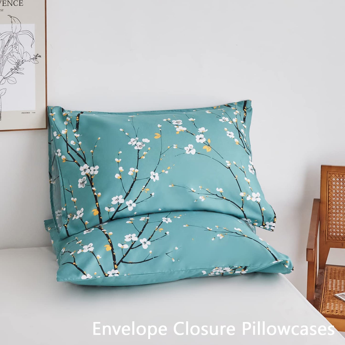 ZRNBAST Teal Sheet Set 4 Pcs King Sheet Set Floral Print Flat Sheet Fitted Sheet Farmhouse Style Chic Bedding Sheets Easy Fit Microfiber Sheets-All Seasons (Teal, King)