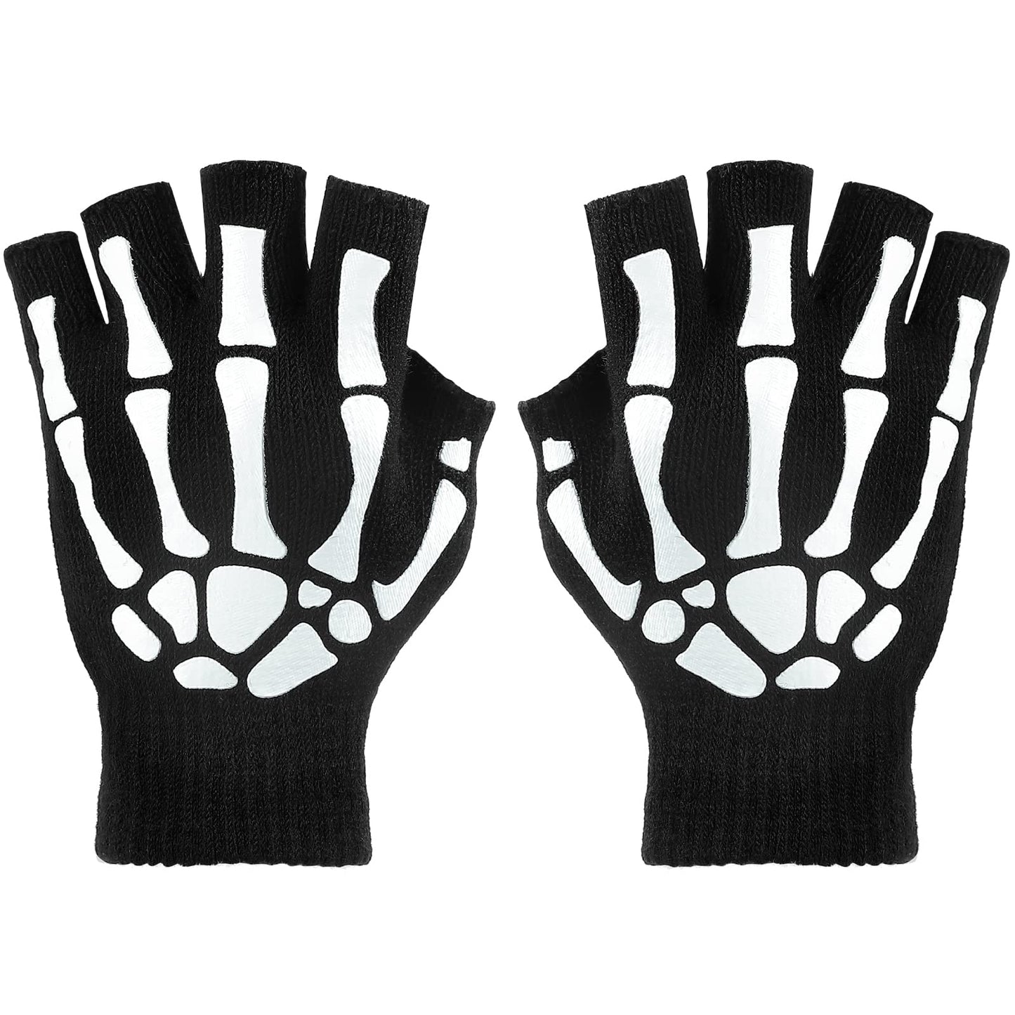 Tatuo 3 Pairs Skeleton Fingerless Glove Glow in the Dark Glove for Kid Adult Halloween(Medium)