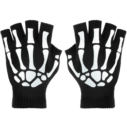Tatuo 3 Pairs Skeleton Fingerless Glove Glow in the Dark Glove for Kid Adult Halloween(Medium)