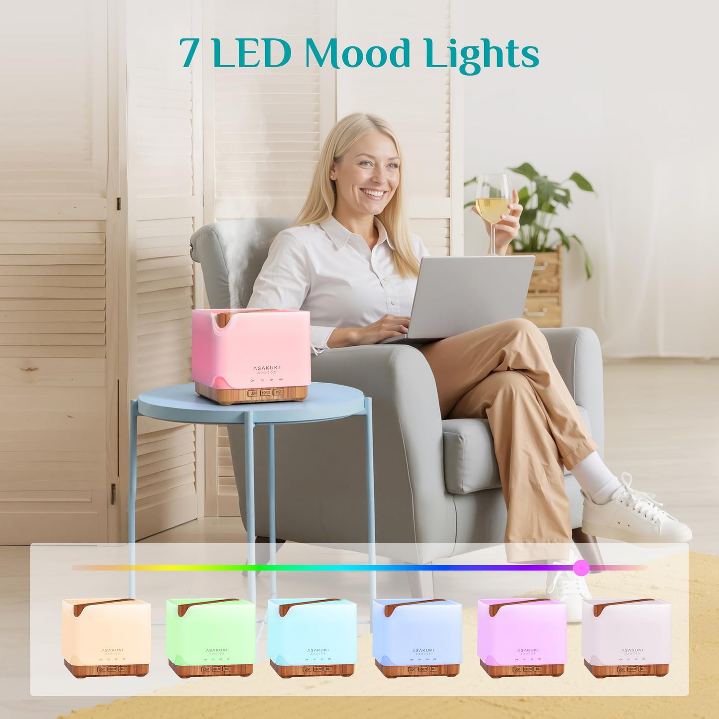 ASAKUKI 700 ml Premium Essential Oil Diffuser, 5 in 1 Ultrasonic Aromatherapy Fragrant Oil Vaporizer Humidifier, Timer and Auto-Off Safety Switch, 7 LED Light Colors