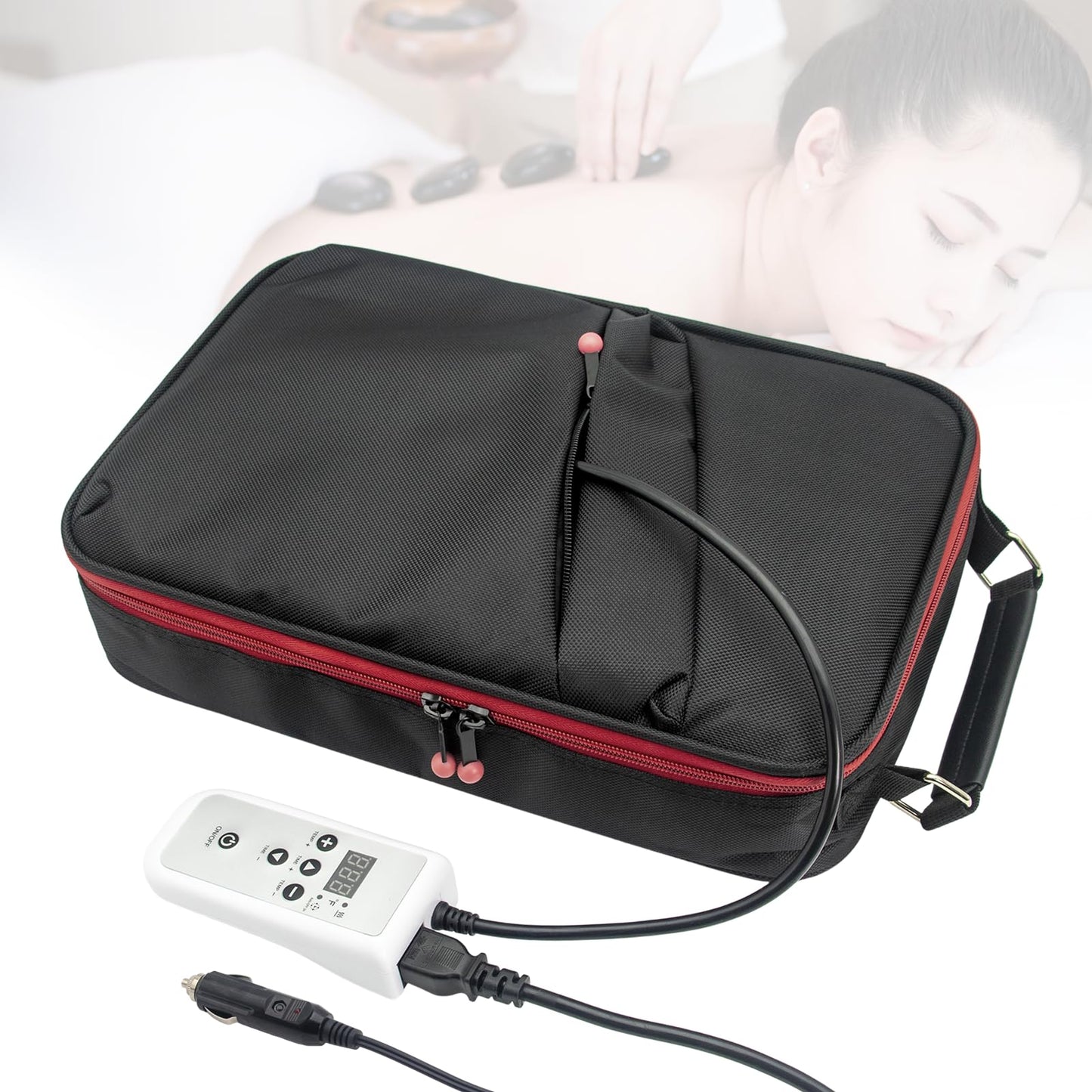 Goodtar Hot Stone Massage Warmer with Temp Control, Double Side Heating Massage Stone Heater, Electric Hot Stones Warmer for Professional/Home Spa, Portable Heating Travel Bag (Black)