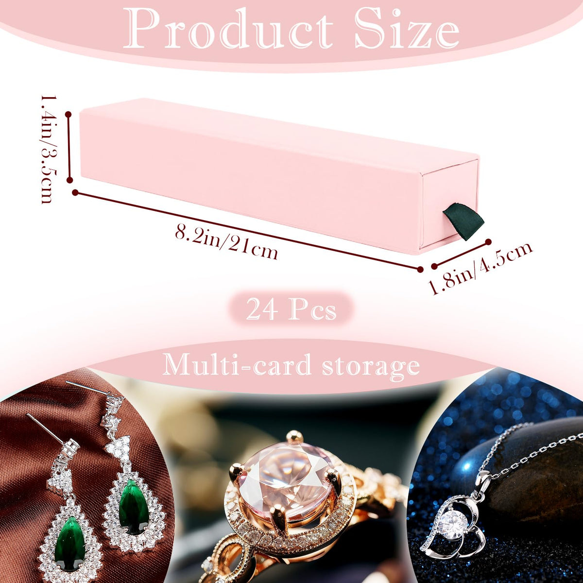 Zitonyang Jewelry Gift Box, 24 Pack Velvet Lined Drawer Style Box, Luxury Organizer for Necklace & Bracelet, Jewelry Packaging for Gift Giving, Elegant Jewelry Storage Box, 8.3x1.8x1.4 Inches (Pink)