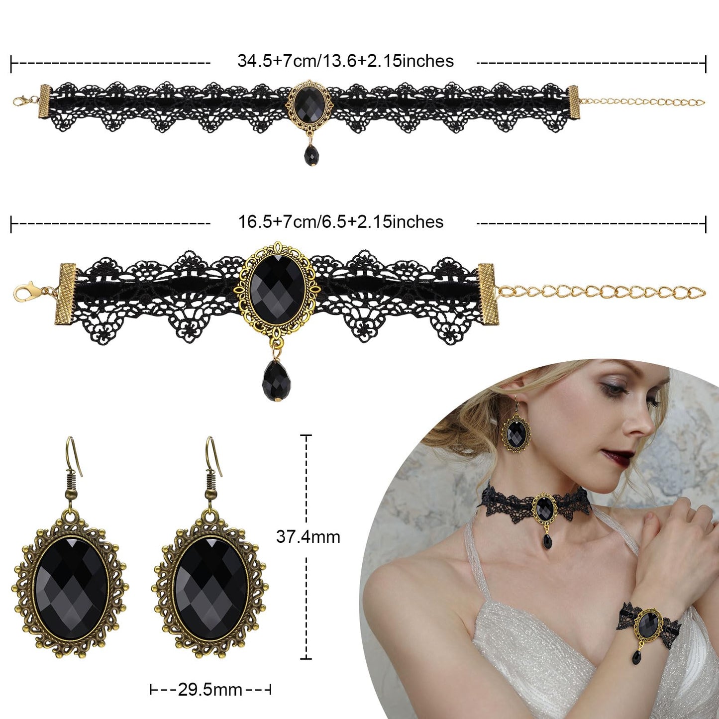 Gothic Choker Necklace Halloween Jewelry Set for Women, Red/Black Choker Goth Lace Witch Costume Jewelry, Witchy Vampire Masquerade Steampunk Victorian Lolita Renaissance Costume Accessories for Woman
