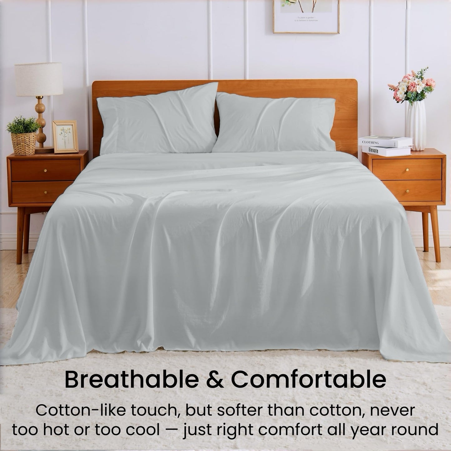 GOKOTTA 4-Pcs King Size Sheets Set, 10-16" Deep Pocket, Non-Slip Elastic Corner Straps, Washed & Brushed Microfiber Polyester - Hotel Luxury, Ultra Soft, Breathable, Wrinkle-Free, Anti-Rip -Light Grey