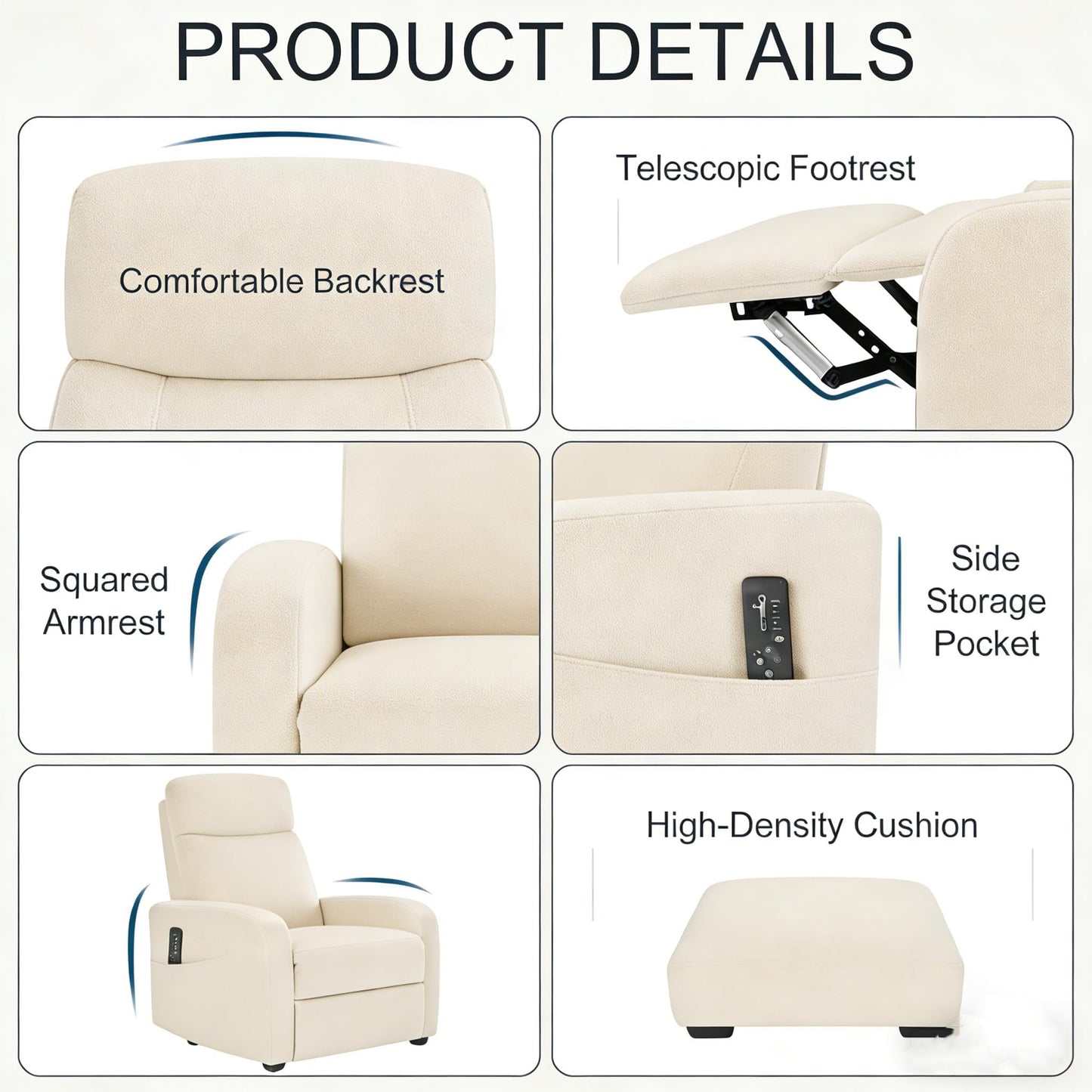 Simple Deluxe Recliner Chair - Adjustable Push Back PU Leather Recliner, Plush Reading Chair & Luxe Sofa Chair for Living Room Chairs or Bedroom Chair, Single Recliner for Home Theater, Beige