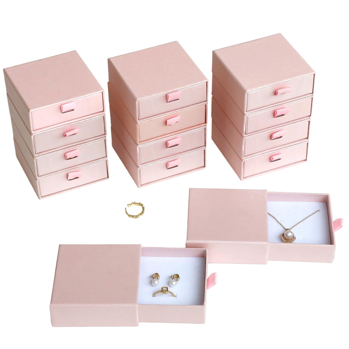 40Pcs Pearlescent Pink Small Jewelry Boxes 3.54×3.54×1.26in Cardboard Jewelry Gift Boxes Jewelry Packaging for Small Business for Necklace Ring Bracelet Earring Display Box