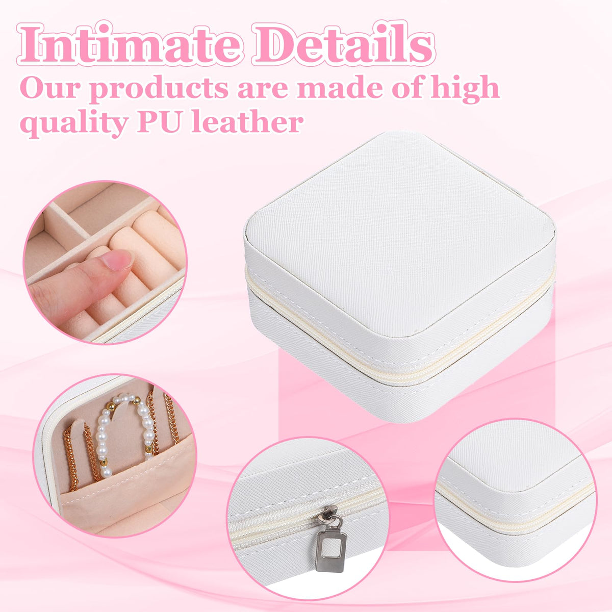 Meyeyaia 12pcs Mini Travel Jewelry Case,White Bridesmaids Proposal Small Jewelry Box Mini Jewelry Organizer,Small PU Leather Portable Storage Box for Rings,Earrings,Necklaces,Pendants,Bracelets
