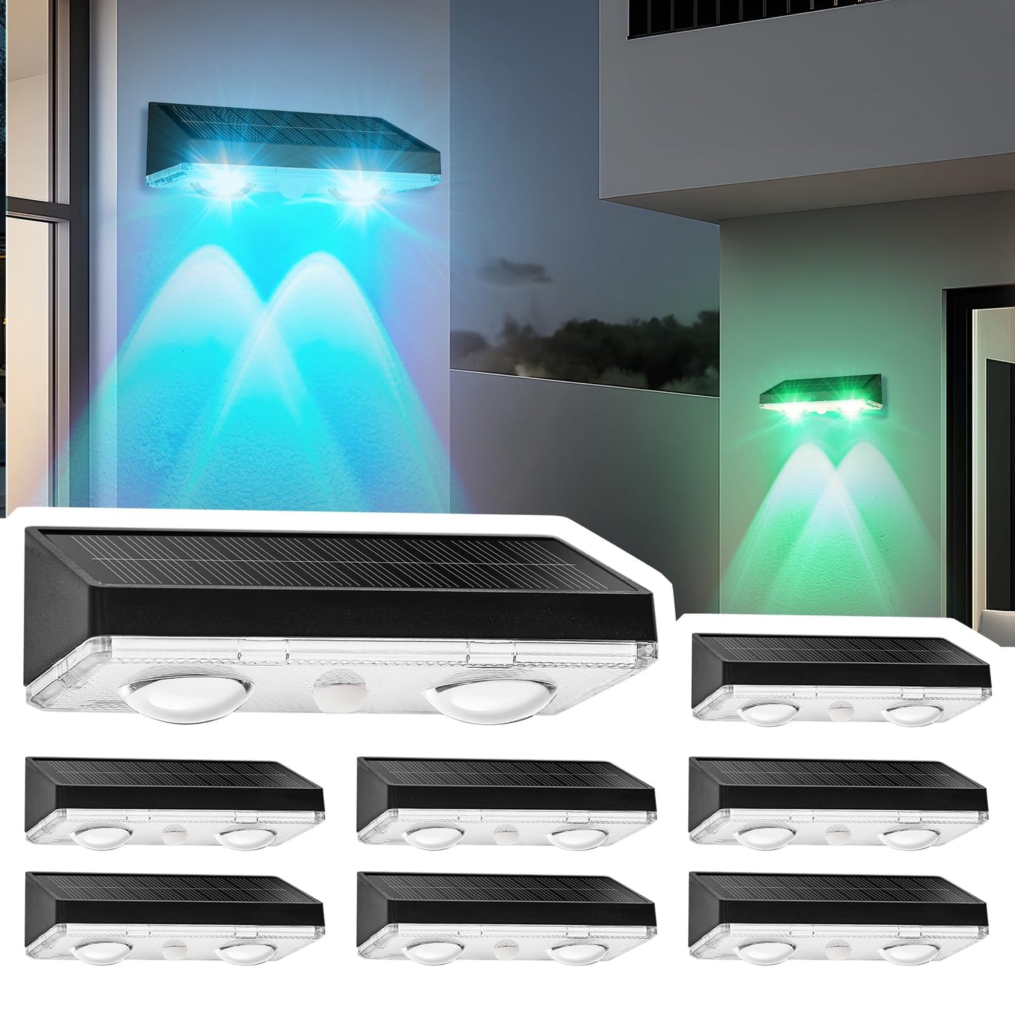 Flyingod Solar Fence Lights Outdoor 8 Pack – IP65 Waterproof Wireless Solar Deck Lights with 9 Color Modes, 80 Lumen Bright LED for Fence, Backyard, Patio, Pool, Wall – 12+ Hour Runtime, No Wiring