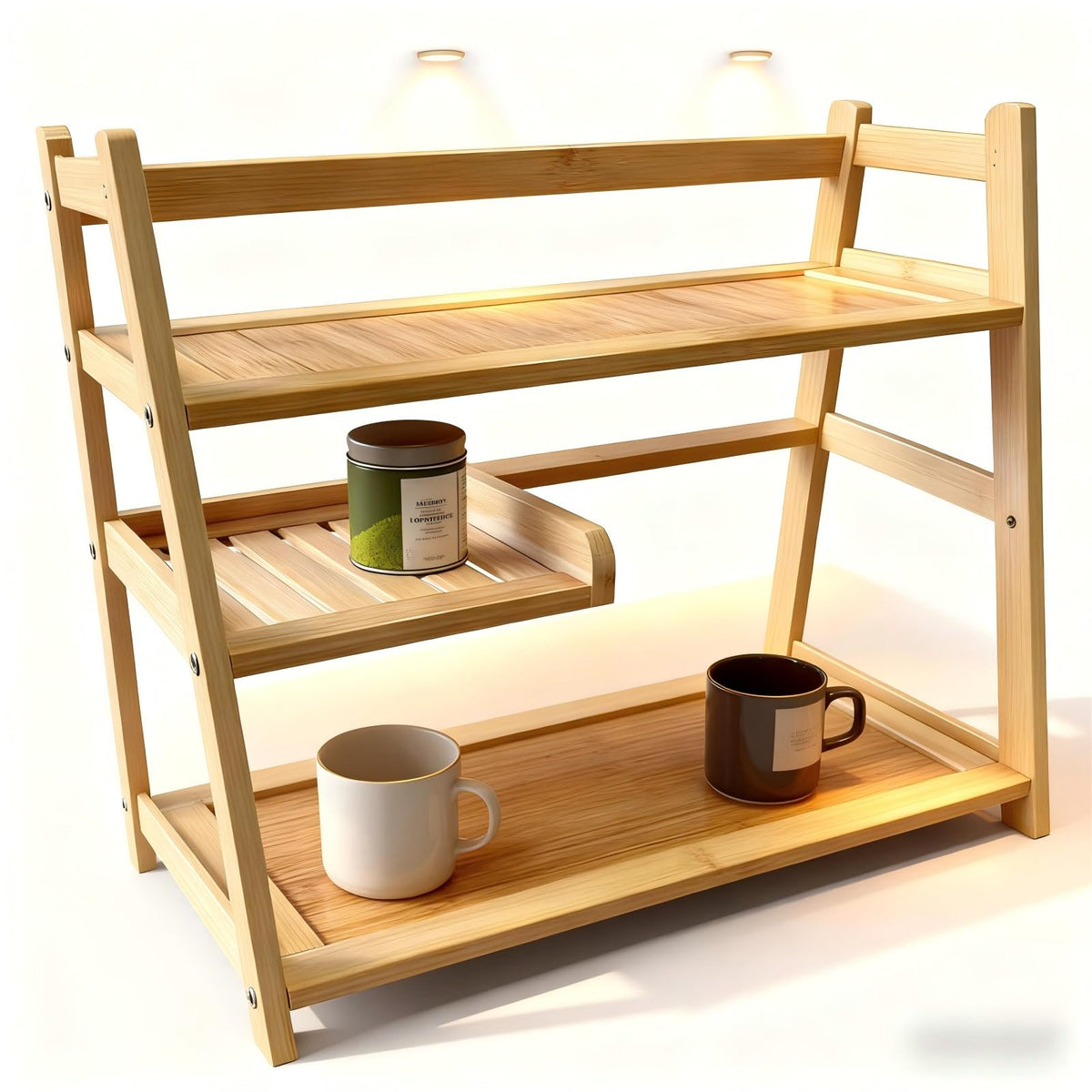 Lnncdsc Bamboo Matcha Station Organizer - Large Capacity 3-Tier Shelf, Easy to Install for Matcha and Coffee Bar Accessories, Perfect for Tea and Coffee Enthusiasts.(wood, large)