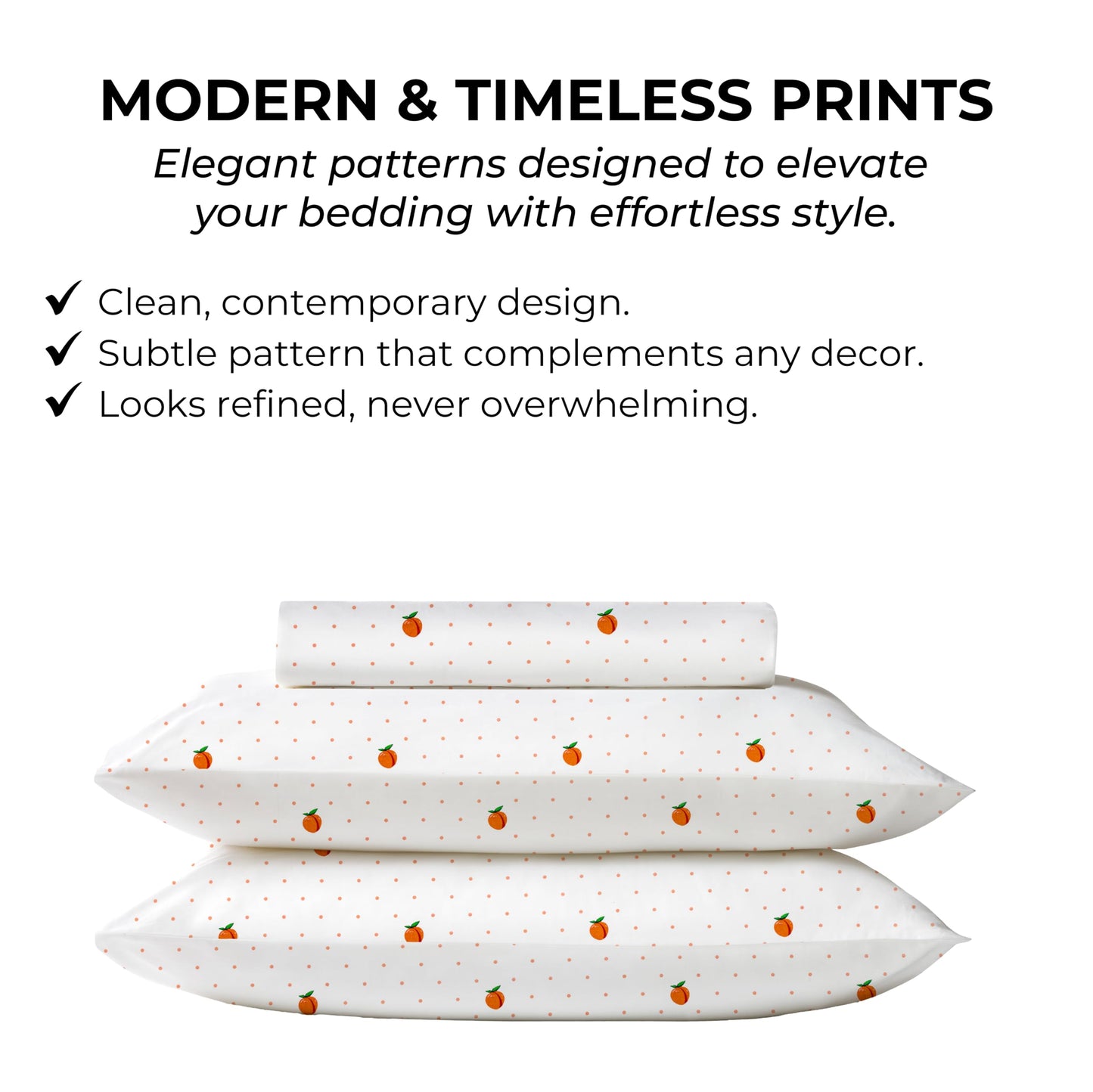 Mayil Manor Queen Size Fitted Sheet with 18" Deep Pockets, No Flat - Percale Weave Natural - Breathable 100% Cotton Printed Bedding, 1 Fitted Sheet + 2 Pillowcases - Peach Dot Print