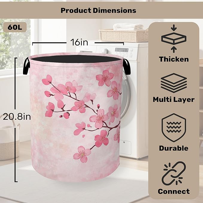 Pink Cherry Blossoms Laundry Basket