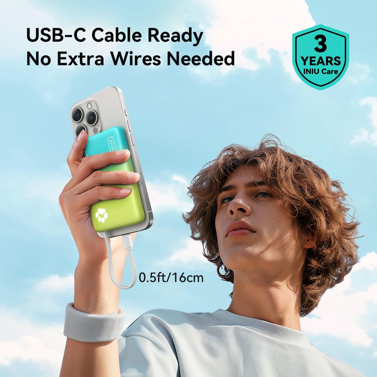 INIU 45W Portable Charger, 10000mAh Built-in USB C Cable Fast Charging Power Bank, Small Type C Battery Pack, Powerbank for iPhone 17 16 15 14, iPad, Samsung S25 S24 etc. Travel Camping Essentials