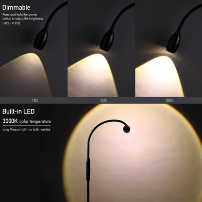 O’Bright Ray – Adjustable LED Beam Floor Lamp, Dimmable and Zoomable Spotlight, Flexible Gooseneck, Reading/Crafting Standing Lamp, Work Table Light, Matte Black