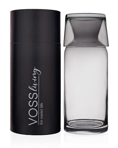 VOSS Living - Bedside Water Carafe and Glass Set, 23.6 Oz - Infused Pitcher for Nightstand, Mouthwash Decanter Bottle(Ivory Black)