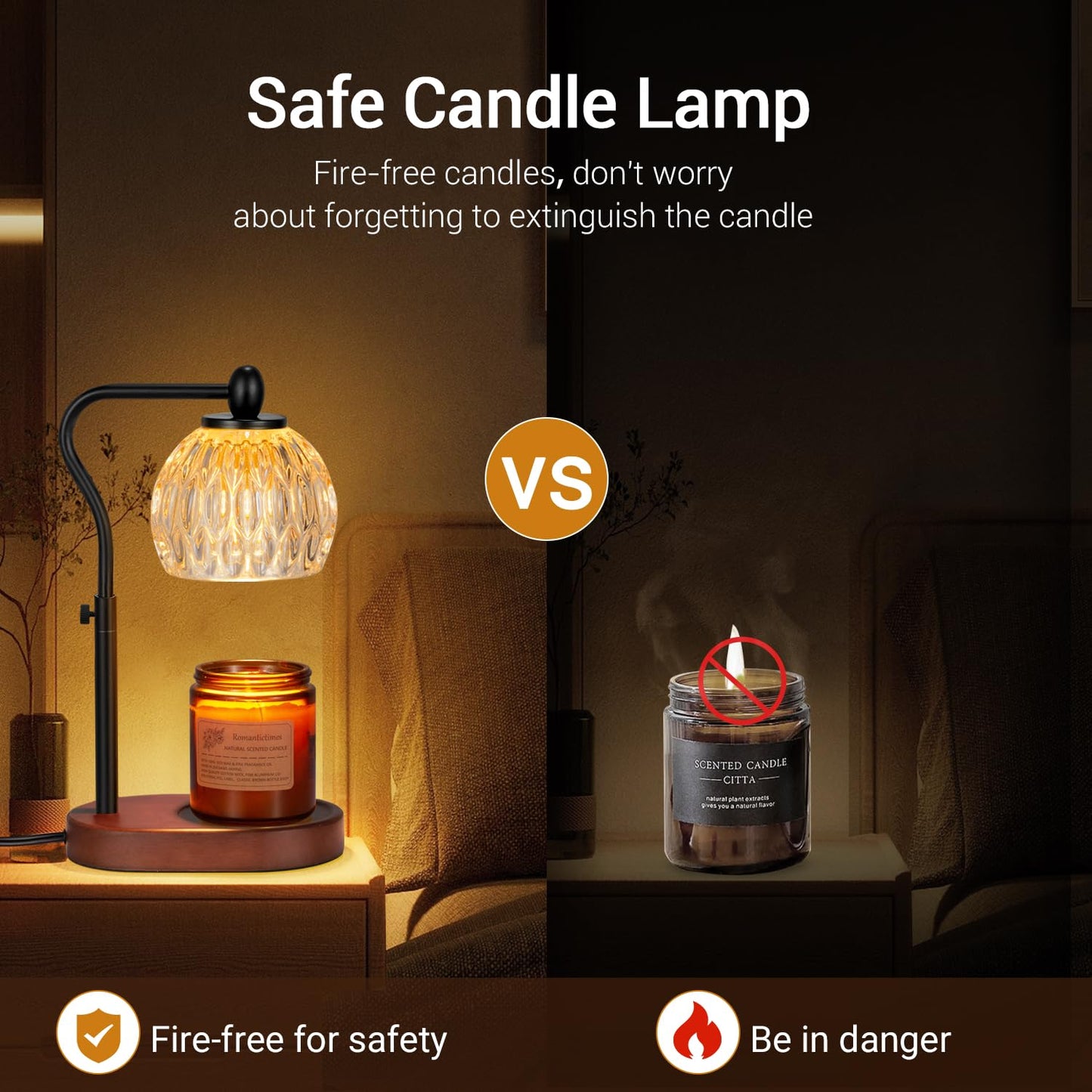 NVRGIUP Candle Lamp with Timer & Dimmer - Height Adjustable for Scented Candles, with 2 * 50W Bulbs - Home Decor Gift for Mothers Day (Black)