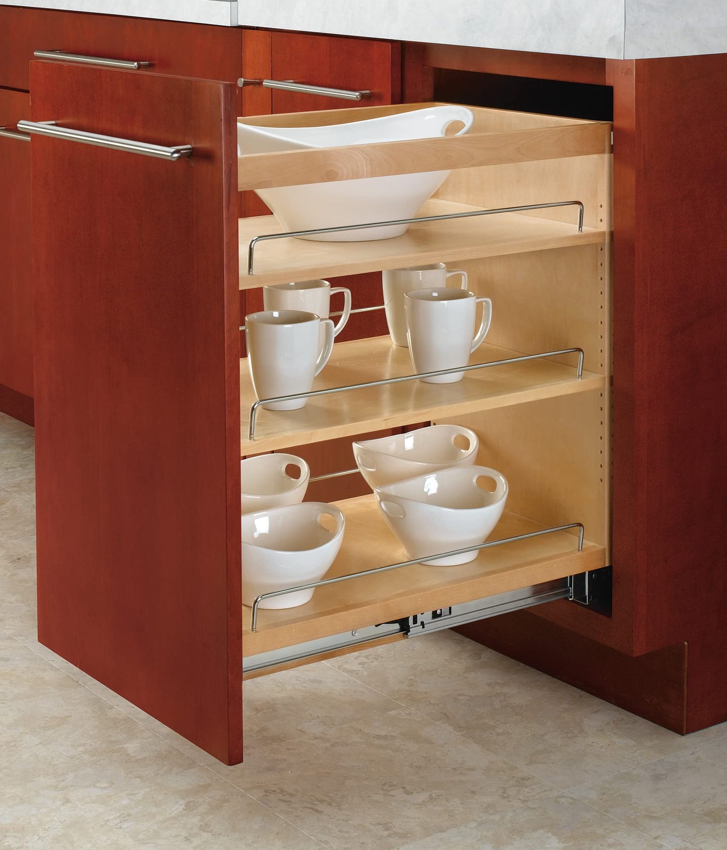 Rev-A-Shelf 6.5" Pullout Kitchen Cabinet Storage Organizer Slide Out Pantry Spice Rack with Adjustable Shelves, Natural Maple, 448-BC-6C
